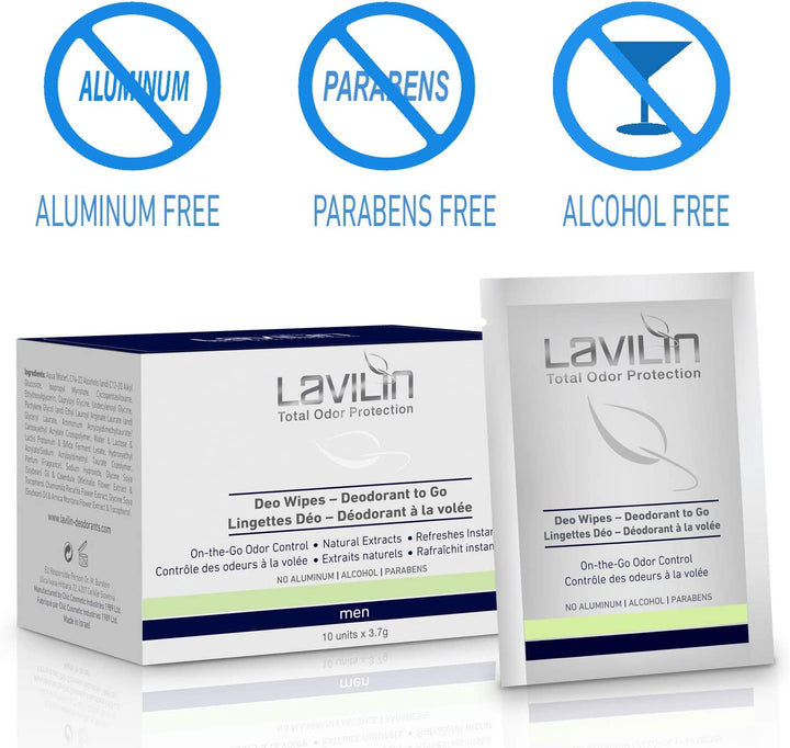 Lavilin Deo Wipes - Deodorant To Go For Men - deadseashop.co.uk