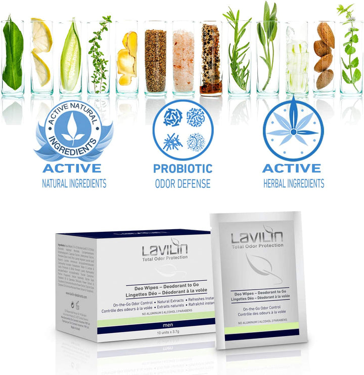 Lavilin Deo Wipes - Deodorant To Go For Men - deadseashop.co.uk